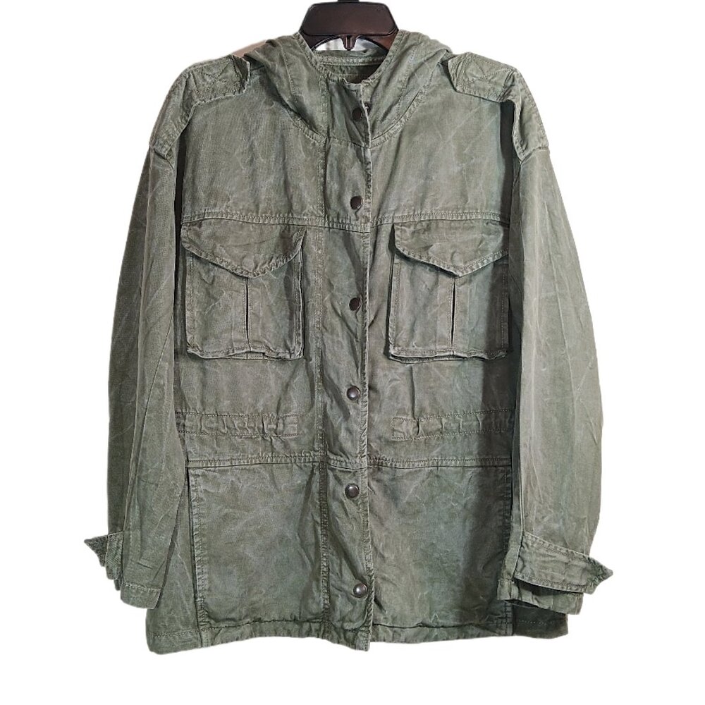American Eagle Hooded Cargo Jacket Womens Medium Army Green Utility Jacket